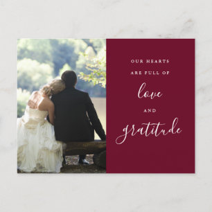 Burgundy Script Photo Wedding Thank You Postcard