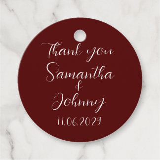 Burgundy Script Simple Elegant Classic Wedding Favour Tags