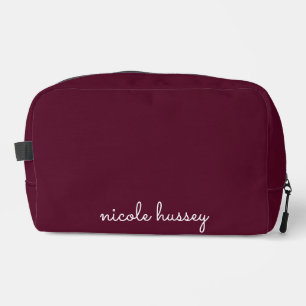Burgundy Script Stylish Monogram Modern Dopp Kit