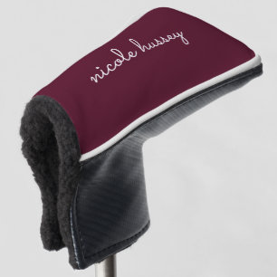 Burgundy Script    Stylish Monogram Modern Golf Head Cover