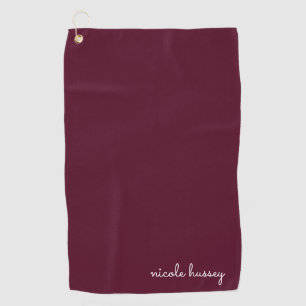 Burgundy Script Stylish Monogram Modern Golf Towel