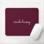 Burgundy Script  | Stylish Monogram Modern Mouse Pad<br><div class="desc">A simple stylish custom monogram design in an casual handwritten in striking monochrome Burgundy. The monogram can easily be personalised to make a design as unique as you are! The perfect trendy gift or accessory for any occasion.</div>
