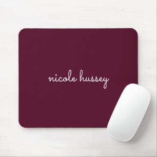 Burgundy Script    Stylish Monogram Modern Mouse Pad
