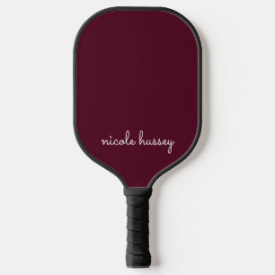 Burgundy Script    Stylish Monogram Modern Pickleball Paddle