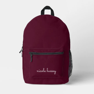 Burgundy Script  | Stylish Monogram Modern Printed Backpack