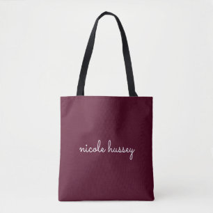 Burgundy Script    Stylish Monogram Modern Tote Bag
