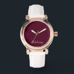 Burgundy Script  | Stylish Monogram Modern Watch<br><div class="desc">A simple stylish custom monogram design in an casual handwritten in striking monochrome Burgundy. The monogram can easily be personalised to make a design as unique as you are! The perfect trendy gift or accessory for any occasion.</div>