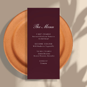 Burgundy Script Tuscan Villa Wedding Menu