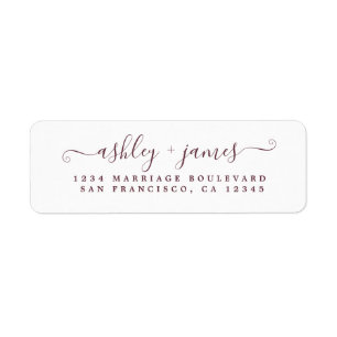 Burgundy Script White Wedding Return Address