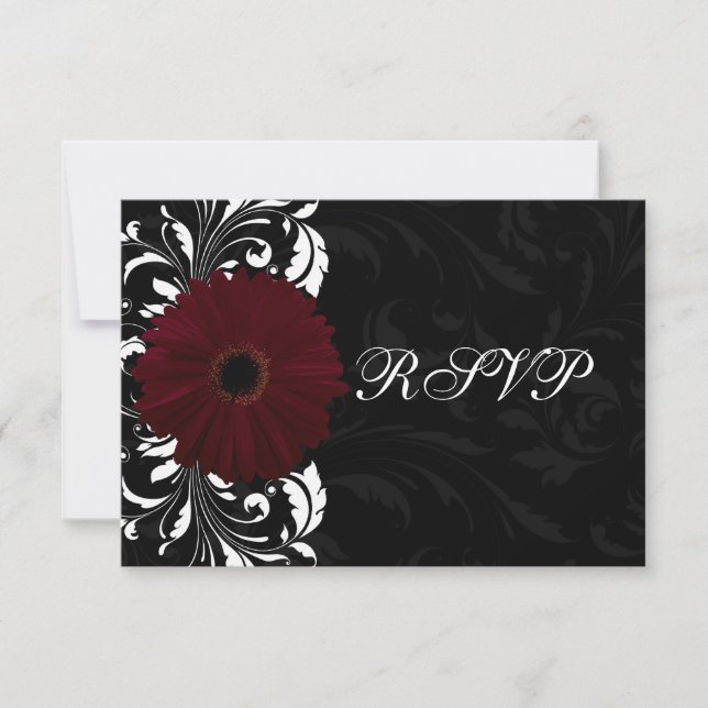 Burgundy Scroll Gerbera Daisy w/Black RSVP (Front)