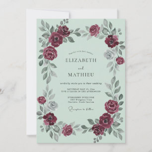 Burgundy Seafoam Painted Wedding Invitation