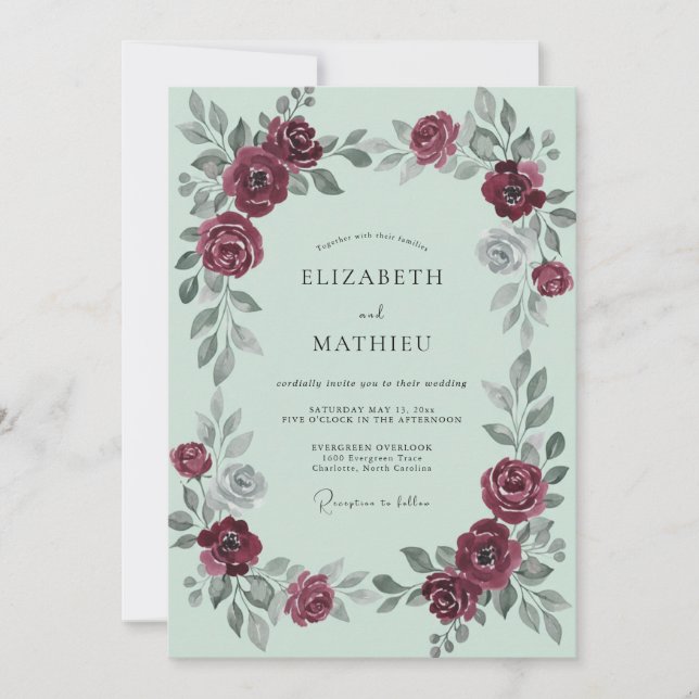 Burgundy Seafoam Painted Wedding Invitation (Front)