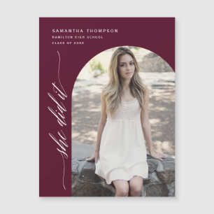 Burgundy She Did It Arch Photo Graduation Magnet