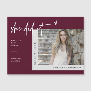 Burgundy She Did It Graduation Photo Magnet