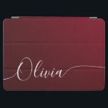 Burgundy Shimmer Elegant Calligraphy Script Name iPad Air Cover<br><div class="desc">Burgundy Shimmer White Elegant Calligraphy Script Custom Personalised Add Your Own Name iPad Air Cover features a modern and trendy simple and stylish design with your personalised name or initials in elegant hand written calligraphy script typography on a metallic burgundy shimmer background. Perfect gift for birthday, Christmas, Mother's Day and...</div>