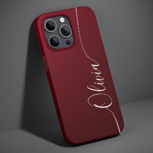 Burgundy Shimmer Elegant Calligraphy Script Name iPhone 14 Case