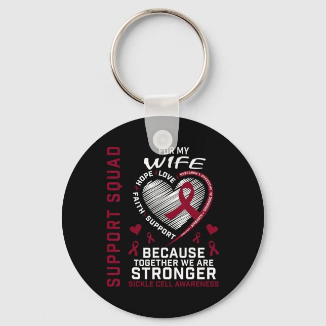 Burgundy Sickle Cell Awareness Items Wife Support  Key Ring (Front)