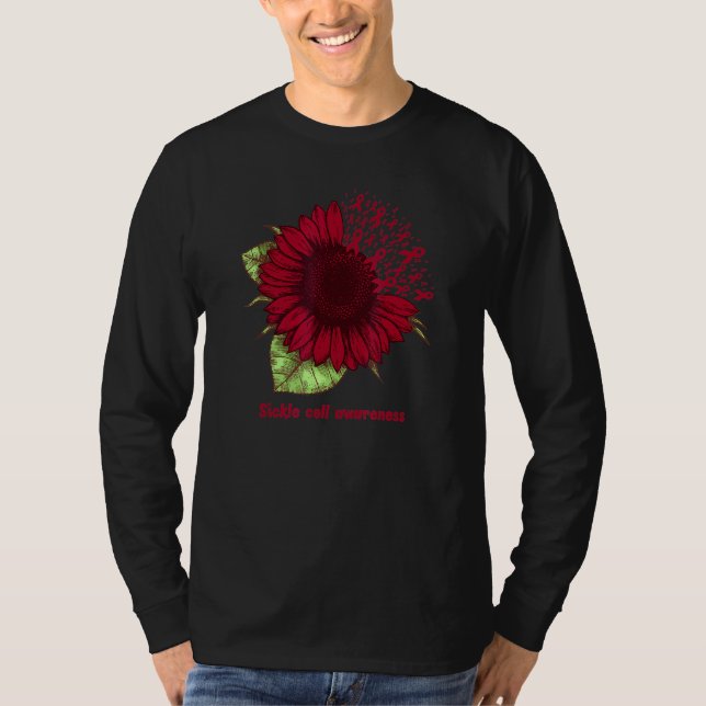 Burgundy Sickle Cell Awareness Sunflower Warrior T-Shirt (Front)