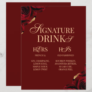Burgundy Signature Drink Wedding Bar Sign