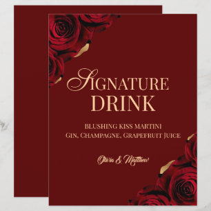 Burgundy Signature Drink Wedding Tabletop Sign