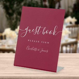 Burgundy Signature Script Guest Book Pedestal Sign