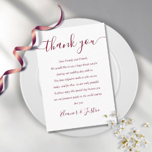 Burgundy Signature Script Wedding Thank You Place Card
