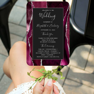 Burgundy Silver Agate Dark Wedding Program Hand Fan