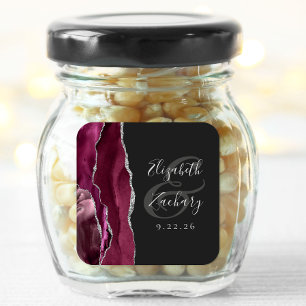 Burgundy Silver Agate Dark Wedding Square Sticker