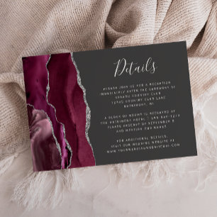Burgundy Silver Agate Grey Wedding Details Enclosure Card