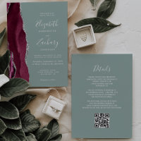 Burgundy Silver Agate Sage Green QR Code Wedding