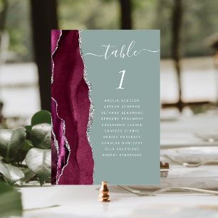 Burgundy Silver Agate Sage Green Wedding Table Number