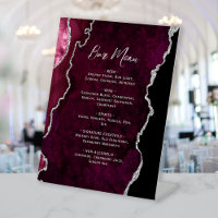 Burgundy Silver Agate Wedding Bar Menu