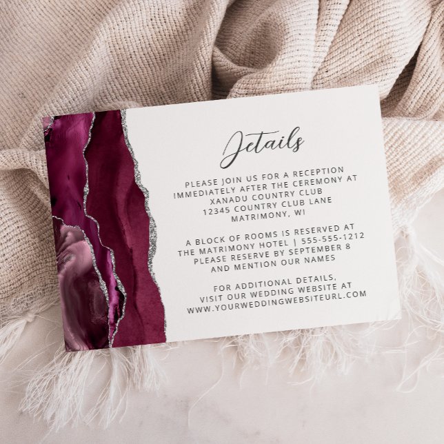 Burgundy Silver Agate Wedding Details Enclosure Card (Creator Uploaded)