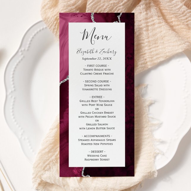 Burgundy Silver Agate Wedding Menu (Creator Uploaded)