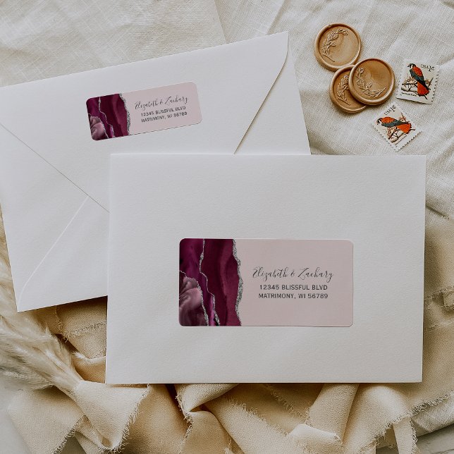 Burgundy Silver Blush Pink Wedding Return Address (Creator Uploaded)