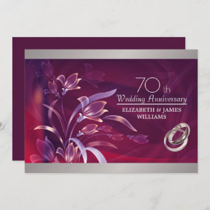 Burgundy Silver Floral 70th Wedding Anniversary  Invitation