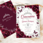 Burgundy Silver Floral Quinceanera Invitation<br><div class="desc">Burgundy silver and white Quinceanera celebration invitation. Features,  script font,  silver butterflies,  watercolor roses and tiara. Perfect for an elegant princess style glam celebration. Personalize with your own details. Printed Zazzle invitations or instant download digital printable template.</div>