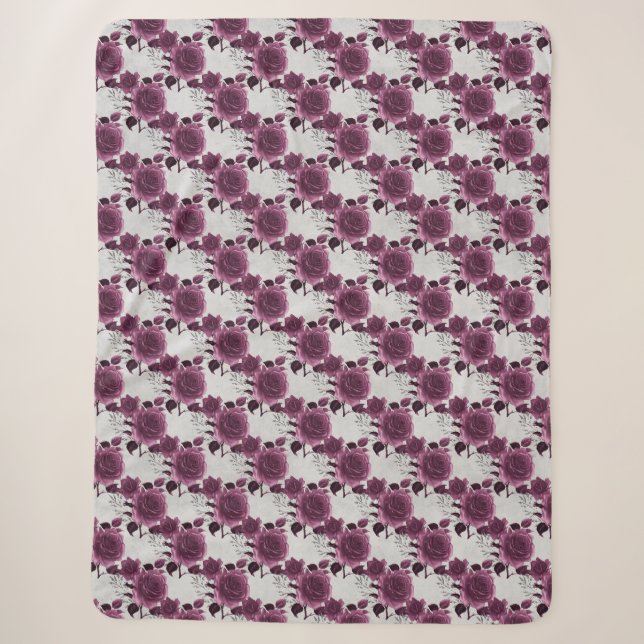 Burgundy Silver Floral Sherpa Blanket (Front)