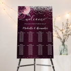 Burgundy silver flowers wedding seating chart