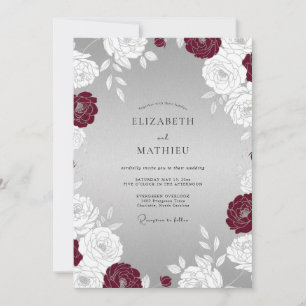 Burgundy Silver Formal Winter Wedding Invitation