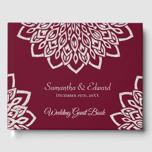 Burgundy Silver Glitter Elegant Wedding Guest Book