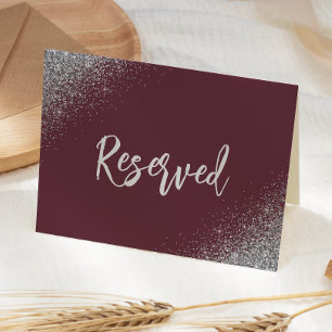 Burgundy Silver Glitter Reserved Wedding Place Card
