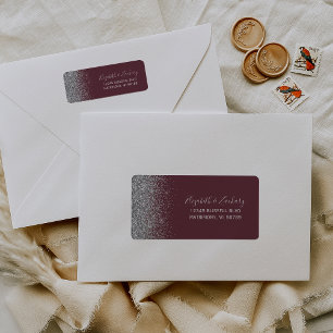 Burgundy Silver Glitter Wedding Return Address