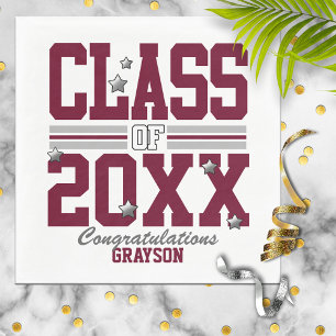 Burgundy Silver Graduating Class Year Napkin