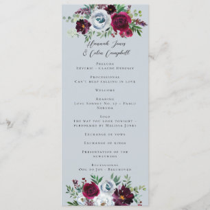 Burgundy Silver Grey Roses Botanical Programme