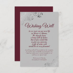 Burgundy & Silver Grey Wedding Wishing Well Poem Enclosure Card