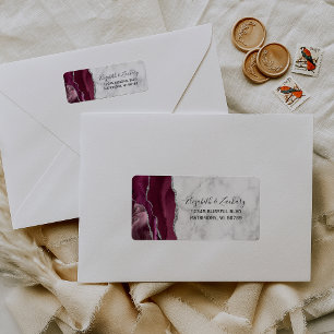 Burgundy Silver Marble Wedding Return Address