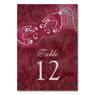 Burgundy Silver Masquerade Ball Mardi Gras Wedding Table Number