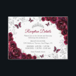 Burgundy Silver Quinceanera Reception Details Enclosure Card<br><div class="desc">Burgundy silver Quinceanera reception details enclosure cards. Features,  script font,  silver butterflies,  watercolor roses and tiara. Perfect for an elegant princess style glam celebration. Personalize with your own details.</div>