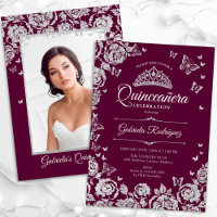 Burgundy Silver Roses Quinceanera Photo